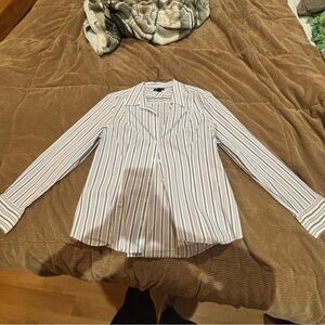 Tommy Hilfiger Women's Blue and White Striped Button Down Shirt